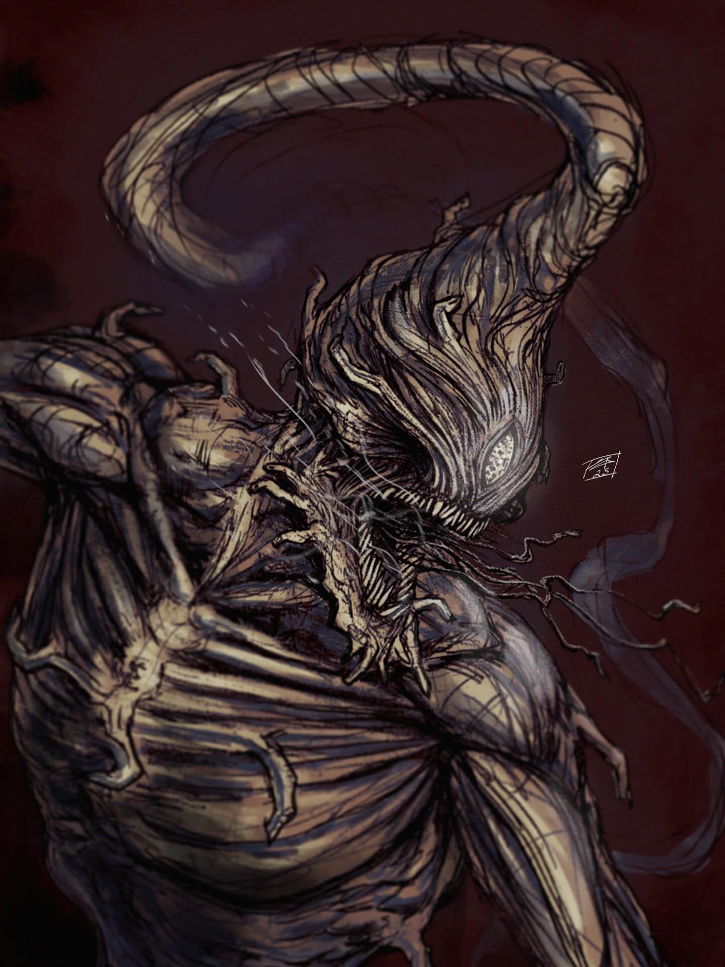 Doing this felt like getting the best sleep in a comfy bed. Traditional inks, heavily fixed in photoshop and then coloured digitally.

Really happy with this.

#creaturedesignart